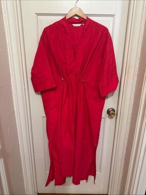 CARLA ROCKMORE Kimono 100% Cotton Multi-Tie Red Drawstring Dress / Cover Up